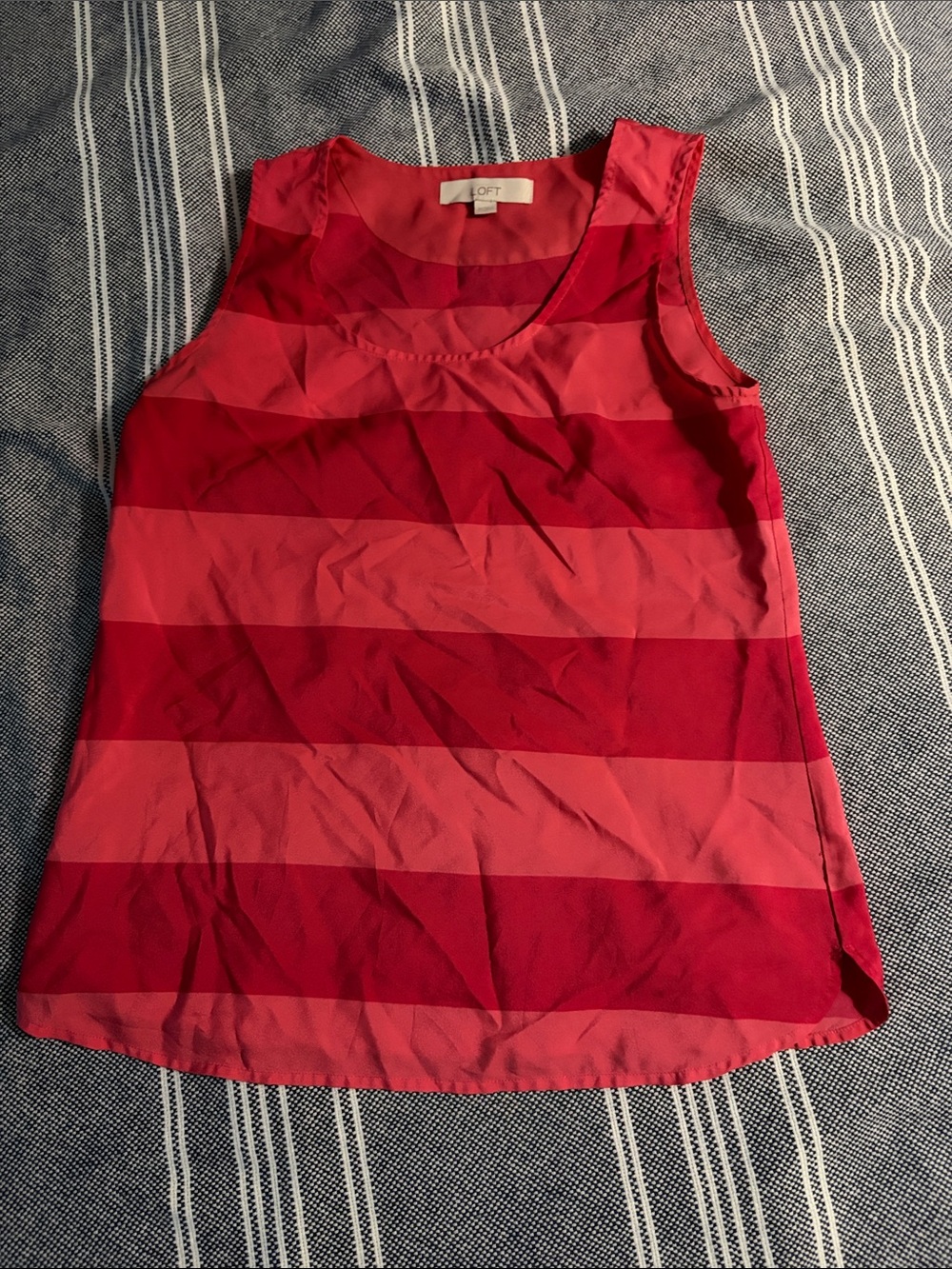 LOFT Pink and Coral Striped Sleeveless Tank
